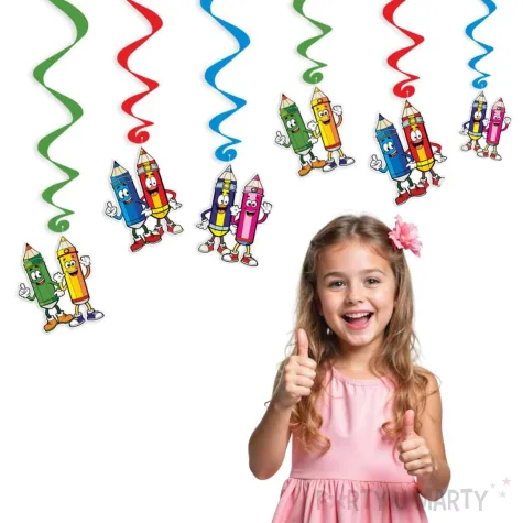 dekoracja do przedszkola na dzien kredki swiderki wiszace kolorowi przyjaciele 6 szt