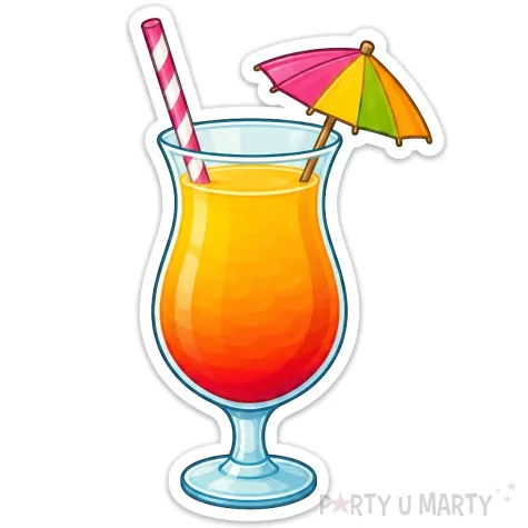 dekoracja do przyklejenia na okno drzwi hawajskie party drink z parasolka wakacje lato aloha