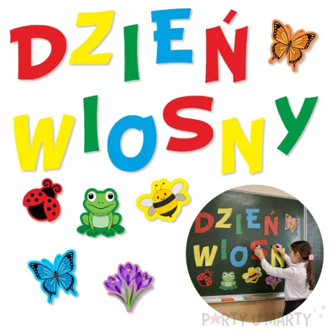 dekoracja do szkoly przedszkola na gazetke tablice dzien wiosny do powieszenia 17 elementow