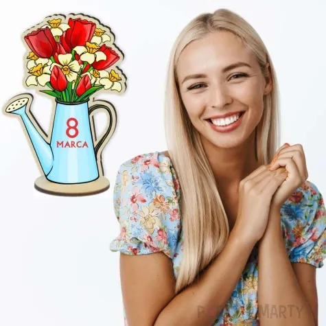 dekoracja drewniana 3d kwiatek 8 marca tulipany i zonkile 14 cm