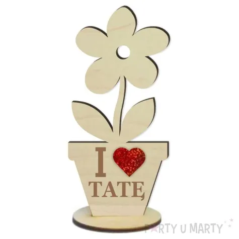 dekoracja drewniana 3d kwiatek i love tate 14 cm