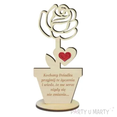 dekoracja drewniana 3d kwiatek kochany dziadku 14 cm