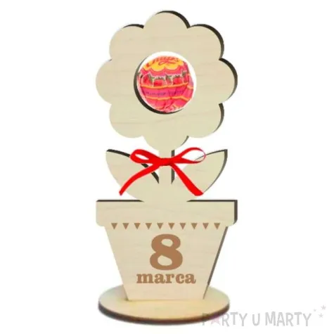 dekoracja drewniana 3d kwiatek na lizak 8 marca 14 cm