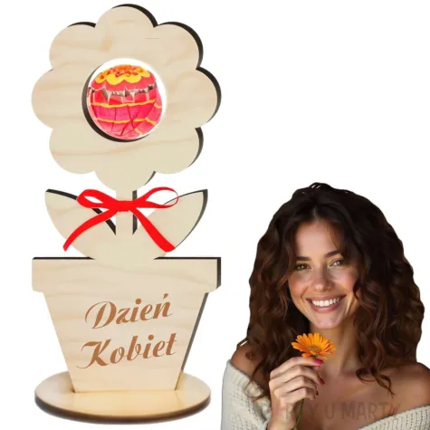 dekoracja drewniana 3d kwiatek na lizak dzien kobiet 14 cm