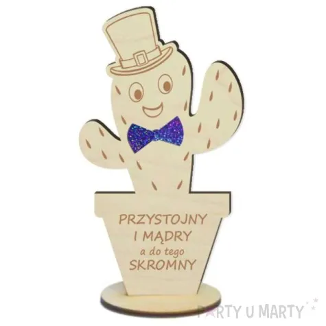 dekoracja drewniana 3d kwiatek przystojny i madry a do tego skromny 14 cm