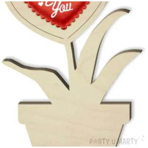 dekoracja drewniana 3d kwiatek serce i love you 14 cm
