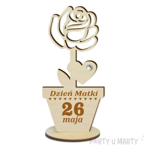 dekoracja drewniana 3d kwiatek z cyrkonia dzien matki 26 maja 14 cm