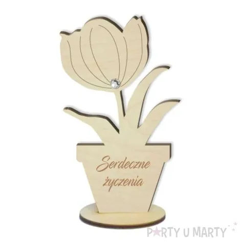 dekoracja drewniana 3d kwiatek z cyrkonia serdeczne zyczenia 14 cm