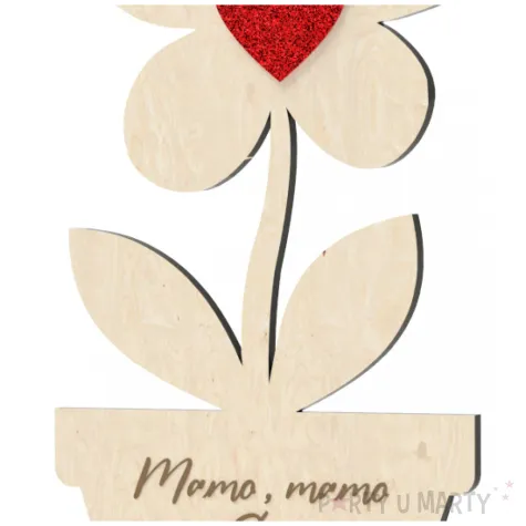 dekoracja drewniana 3d kwiatek z sercem holo na dzien matki 14 cm