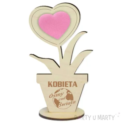 dekoracja drewniana 3d kwiatek z sercem kobieta osmy cud swiata 14 cm