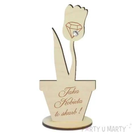 dekoracja drewniana 3d kwiatek z sercem taka kobieta to skarb 14 cm