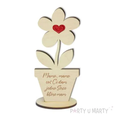 dekoracja drewniana 3d kwiatek z serduszkiem na dzien matki 14 cm