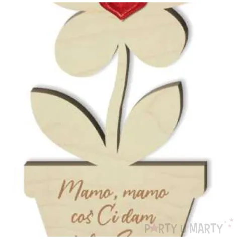 dekoracja drewniana 3d kwiatek z serduszkiem na dzien matki 14 cm