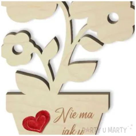dekoracja drewniana 3d kwiatki z serduszkiem na dzien matki 14 cm