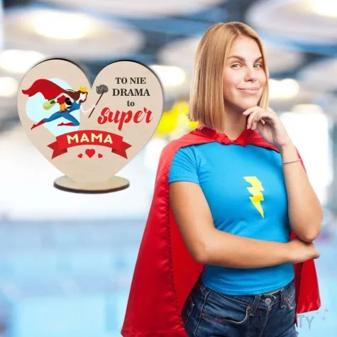 dekoracja drewniana 3d serduszko dzien mama super mama 10 cm