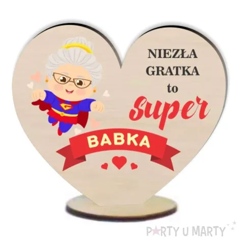 dekoracja drewniana 3d serduszko super babka 10 cm