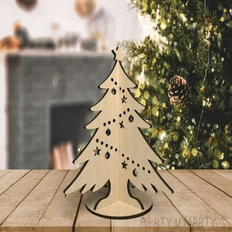 dekoracja drewniana choinka z lancuchem bombek s 10 5 cm