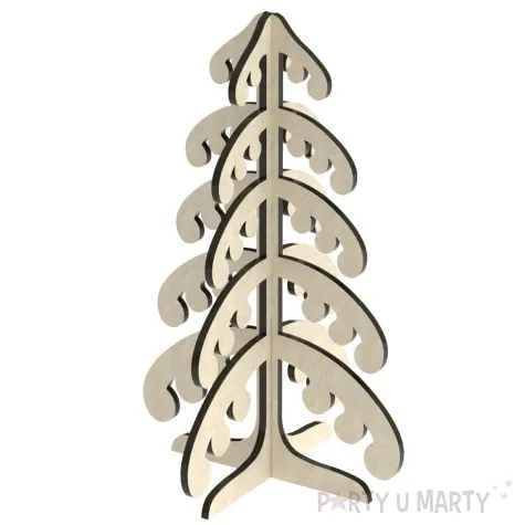 dekoracja drewniana choinka zasypana sniegiem 15 cm