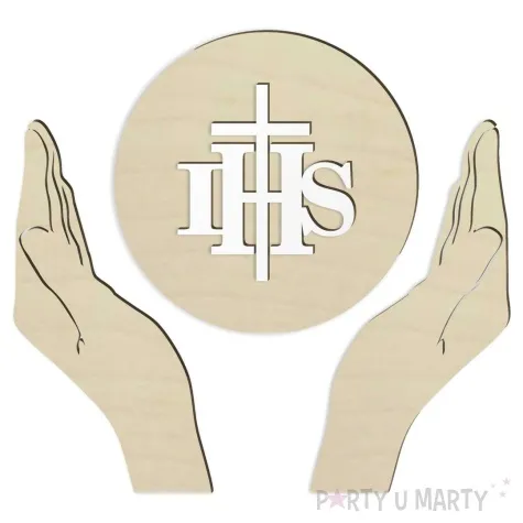 dekoracja drewniana hostia ihs i dlonie 58x38 cm