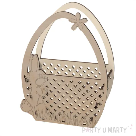 dekoracja drewniana koszyczek z zajacem 20 cm