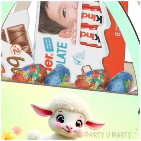 dekoracja drewniana koszyk wielkanocny baranek i pisanki 20 cm