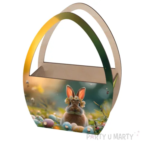 dekoracja drewniana koszyk wielkanocny krolik i pisanki 20 cm