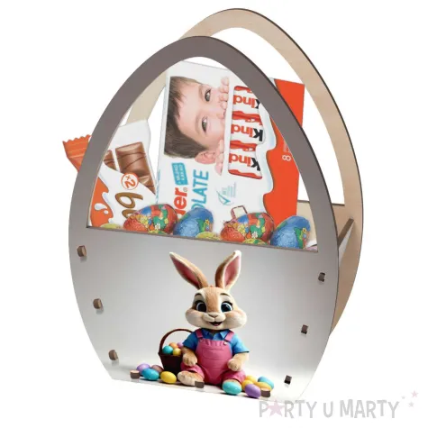 dekoracja drewniana koszyk wielkanocny pani krolik i pisanki 20 cm