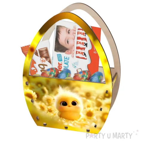 dekoracja drewniana koszyk wielkanocny pisklak 20 cm