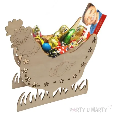 dekoracja drewniana kura gloria na slodycze 19 cm