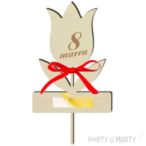 dekoracja drewniana kwiatek merci 8 marca 8x14 cm