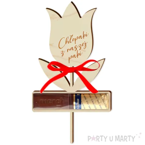 dekoracja drewniana kwiatek merci chlopaki z naszej paki 8x14 cm