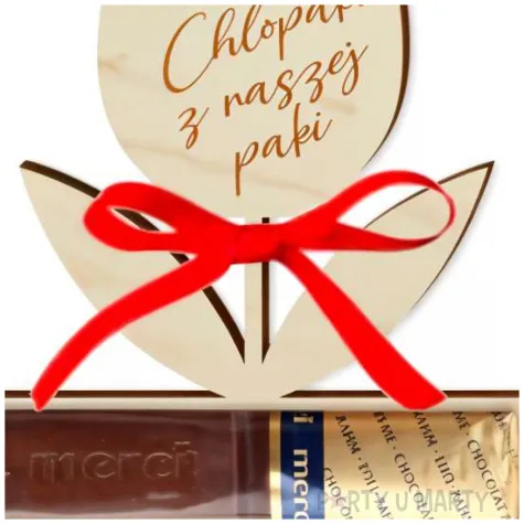 dekoracja drewniana kwiatek merci chlopaki z naszej paki 8x14 cm