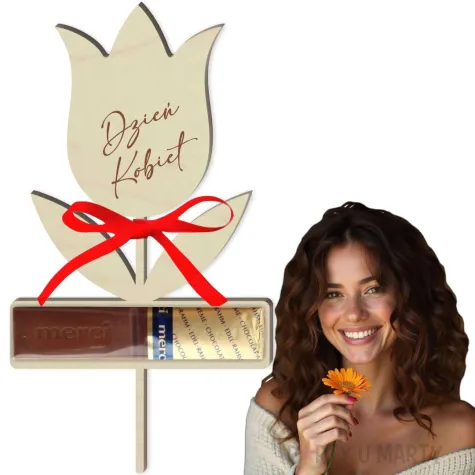 dekoracja drewniana kwiatek merci dzien kobiet 8x14 cm