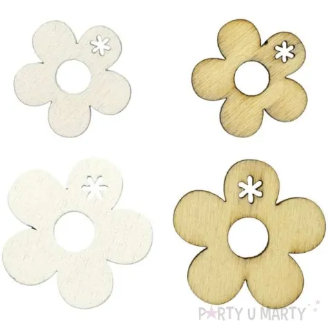 dekoracja drewniana kwiatki okragle drewno titanum 12 szt