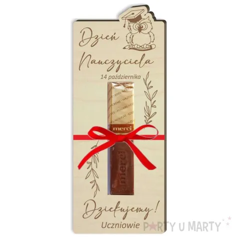 dekoracja drewniana merci dzie nauczyciela 15x6 cm