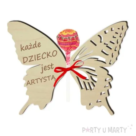 dekoracja drewniana motylek na lizak dziecko artysta 14 cm
