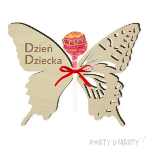 dekoracja drewniana motylek na lizak dzien dziecka 14 cm