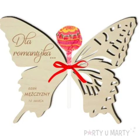 dekoracja drewniana motylek na lizak dzien mezczyzny romantyka 14 cm
