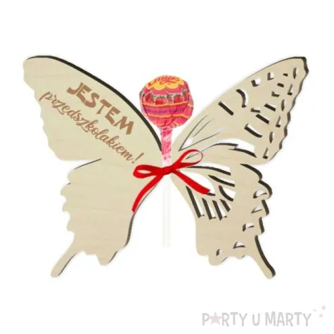 dekoracja drewniana motylek na lizak jestem przedszkolakiem 14 cm