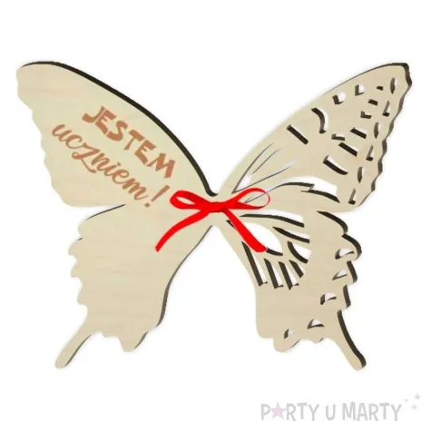 dekoracja drewniana motylek na lizak jestem uczniem 14 cm