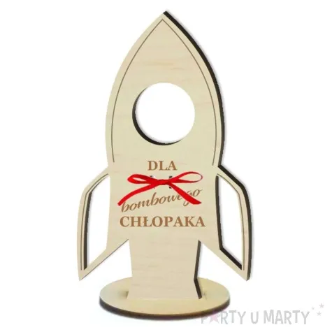 dekoracja drewniana rakieta na lizak dla bombowego chlopaka 14 cm