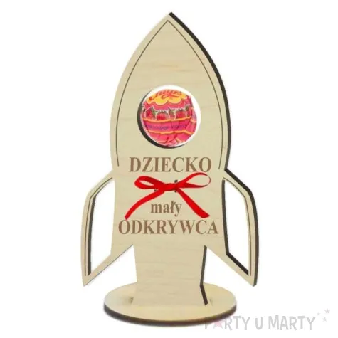 dekoracja drewniana rakieta na lizak dziecko odkrywca 14 cm