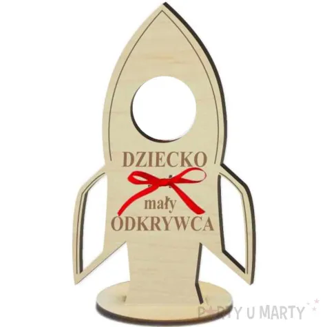 dekoracja drewniana rakieta na lizak dziecko odkrywca 14 cm