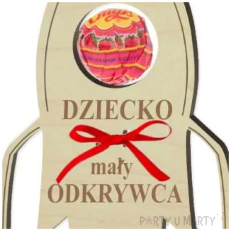 dekoracja drewniana rakieta na lizak dziecko odkrywca 14 cm