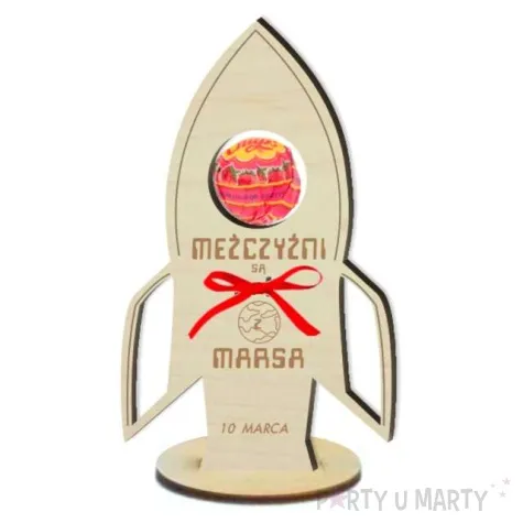 dekoracja drewniana rakieta na lizak dzien mezczyzny z marsa 14 cm