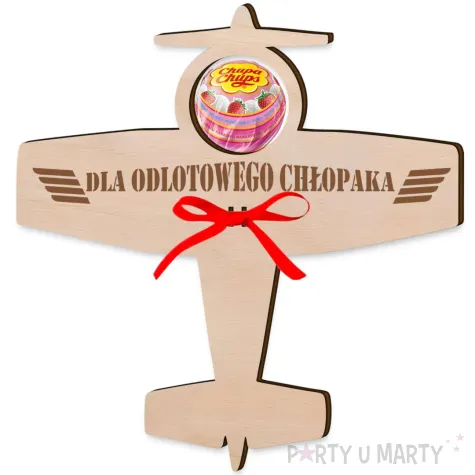 dekoracja drewniana samolot na lizak dla odlotowego chlopaka 14 cm