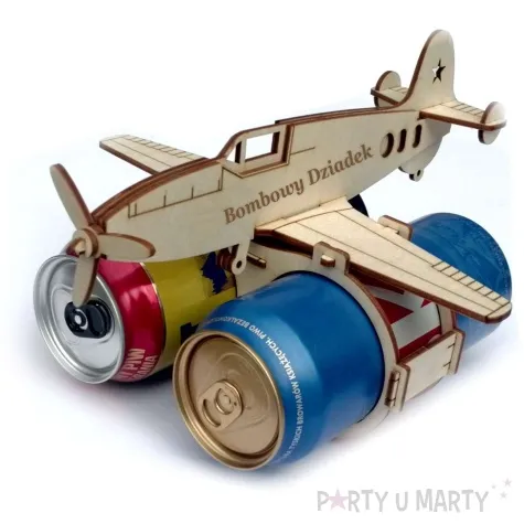 dekoracja drewniana samolot na puszki bombowy dziadek 21x23 cm