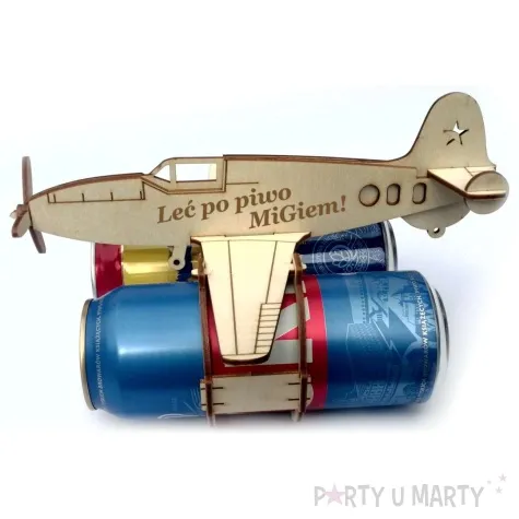 dekoracja drewniana samolot na puszki lec po piwo migiem 21x23 cm