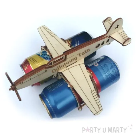 dekoracja drewniana samolot na puszki odlotowy tata 21x23 cm