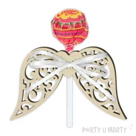 dekoracja drewniana skrzydlo aniola azurowe na lizak 8 cm